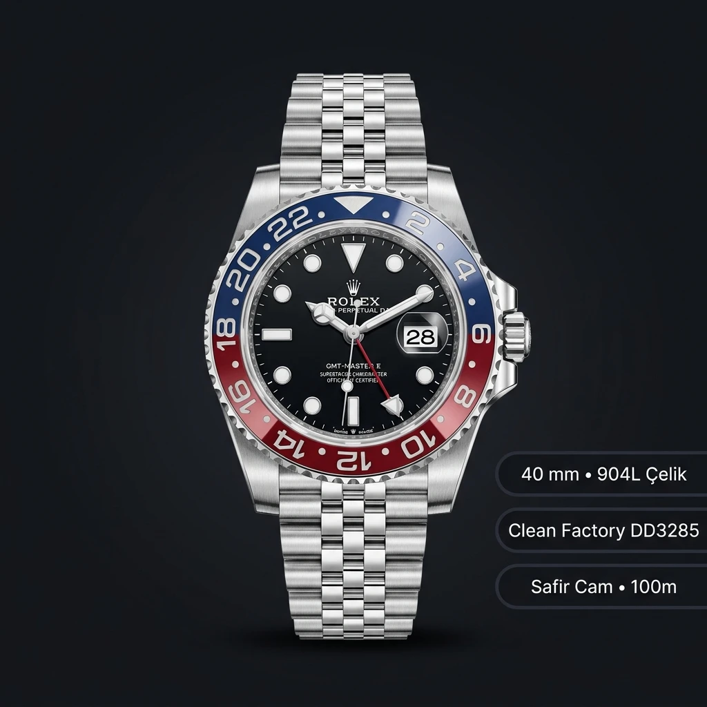 Rolex GMT-Master II Pepsi 126710BLRO Jubilee Super Clone ETA Saat