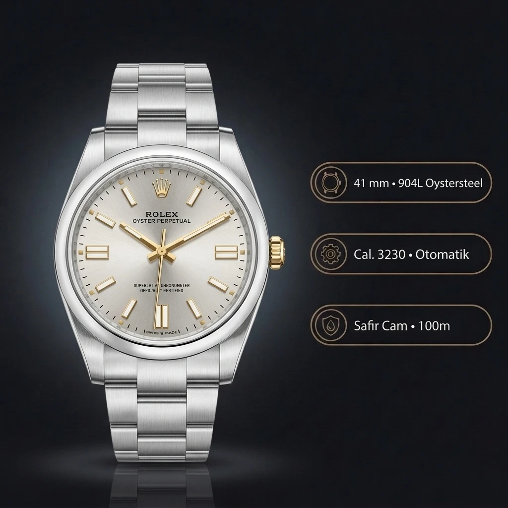 Rolex Oyster Perpetual Gümüş 41mm Oyster Super Clone ETA Saat
