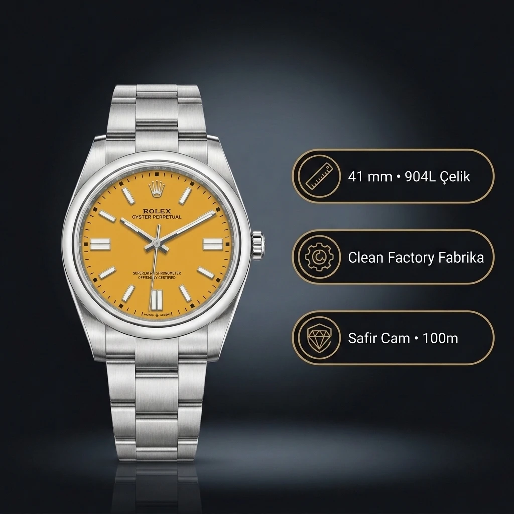 Rolex Oyster Perpetual Sarı 41mm Clean Factory Super Clone ETA Saat