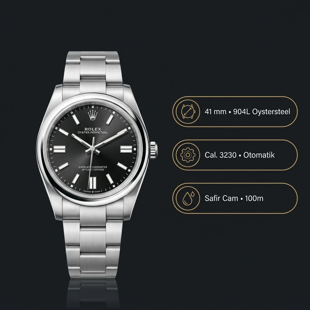 Rolex Oyster Perpetual Siyah 41mm Oyster Super Clone ETA Saat