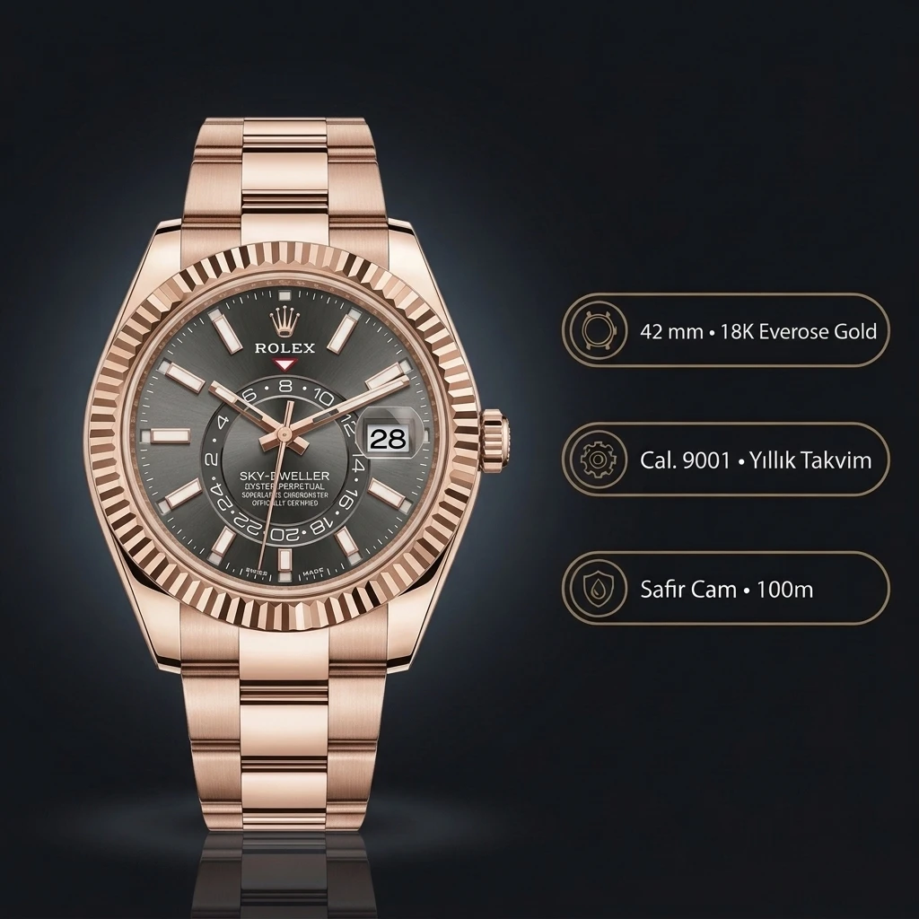 Rolex Sky-Dweller 42 mm 326935 Gri Kadran Everose Oyster Super Clone Eta Saat