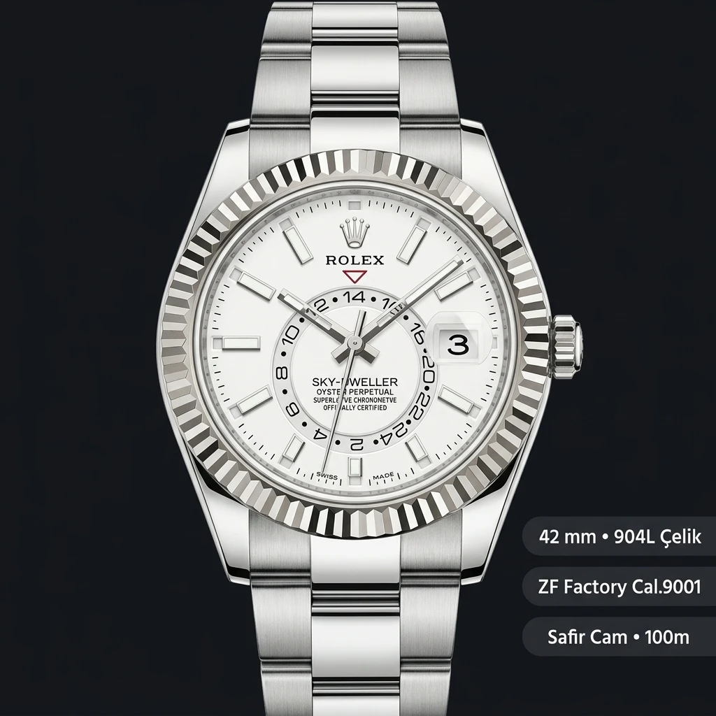 Rolex Sky-Dweller 42 mm 336933 Beyaz Kadran Two Tone Jubilee Super Clone Eta Saat