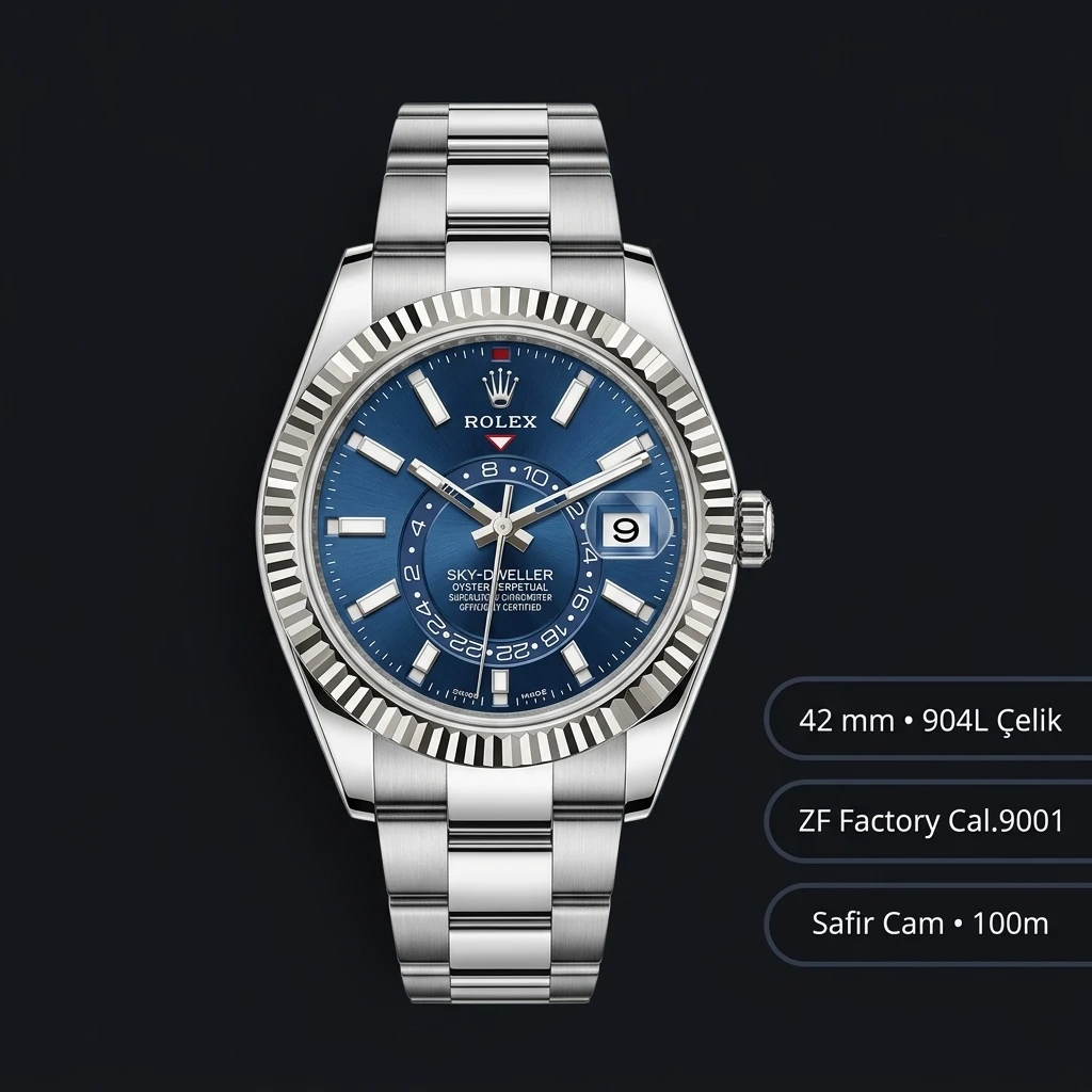 Rolex Sky-Dweller 42 mm 336933 Mavi Kadran Two Tone Jubilee Super Clone Eta Saat