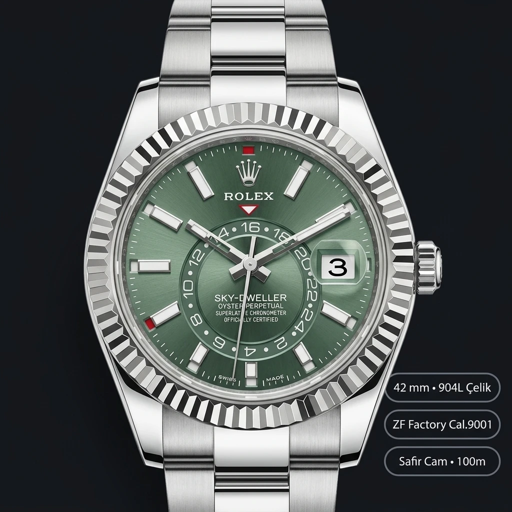Rolex Sky-Dweller 42 mm 336933 Yeşil Kadran Two Tone Jubilee Super Clone Eta Saat