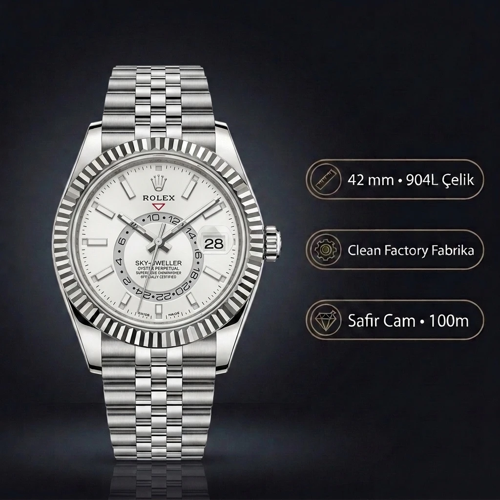 Rolex Sky-Dweller 42 mm 336934 Beyaz Kadran Jubilee Super Clone Eta Saat