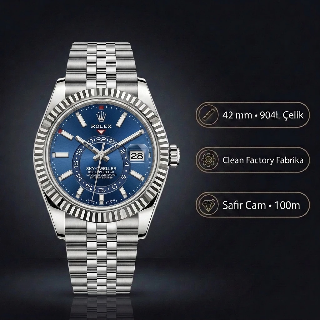 Rolex Sky-Dweller 42 mm 336934 Mavi Kadran Jubilee Super Clone Eta Saat