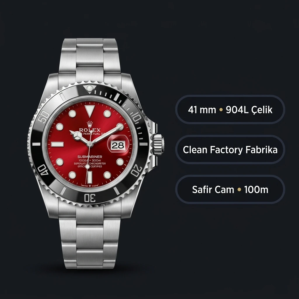 Rolex Submariner 126610LN 41 mm Kırmızı Kadranlı Super Clone ETA Saat