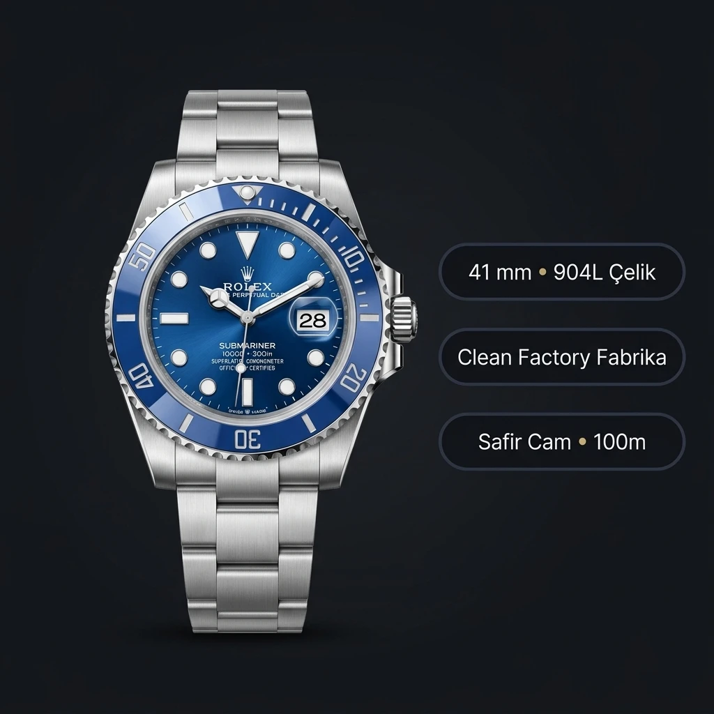 Rolex Submariner 126610LN 41 mm Mavi Kadranlı Super Clone ETA Saat