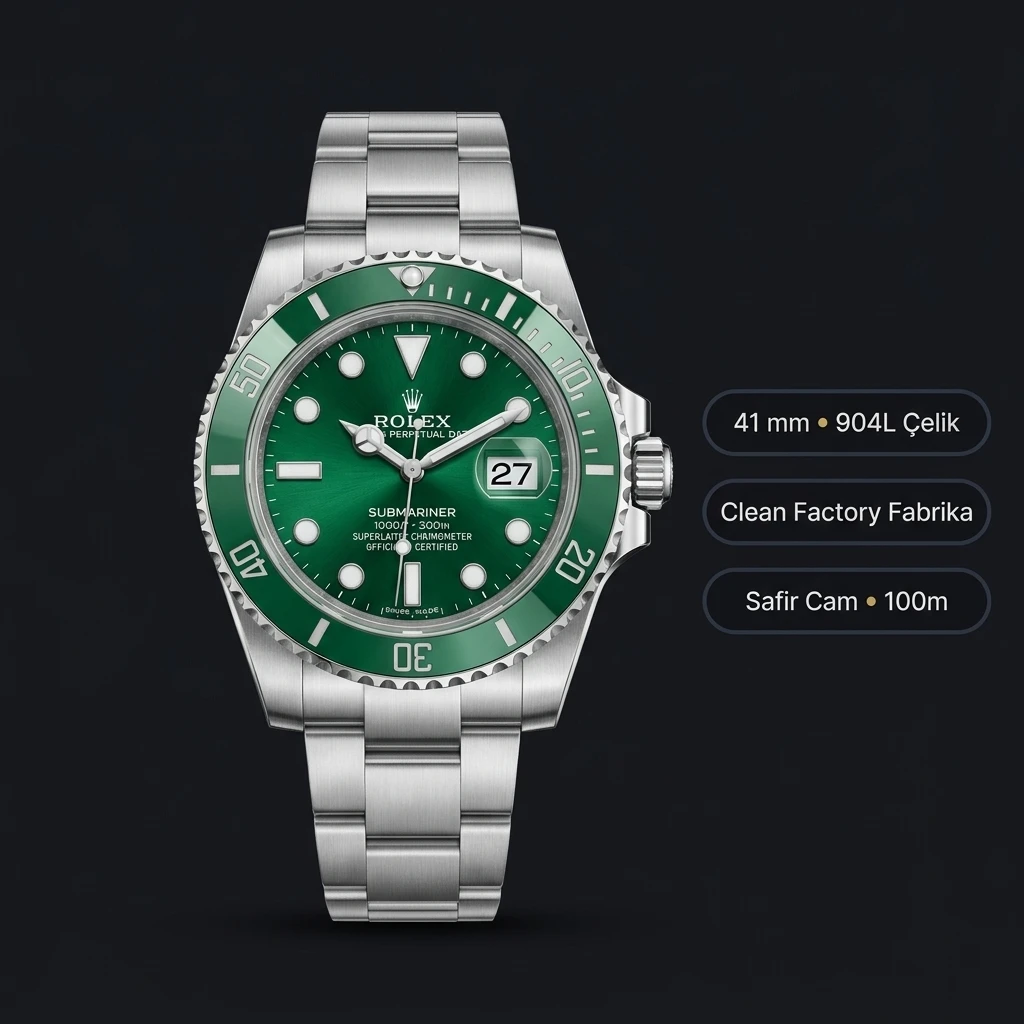 Rolex Submariner 126610LN 41 mm Yeşil Kadranlı Super Clone ETA Saat