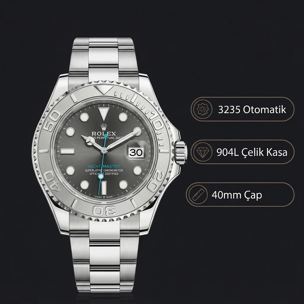 Rolex Yacht-Master Gri Kadran Çelik 40mm Super Clone ETA Saat