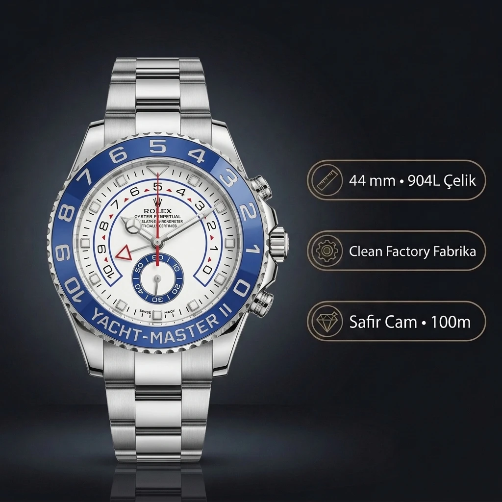 Rolex Yacht-Master II 44 mm 116680 Beyaz Kadran Çelik Super Clone ETA Saat