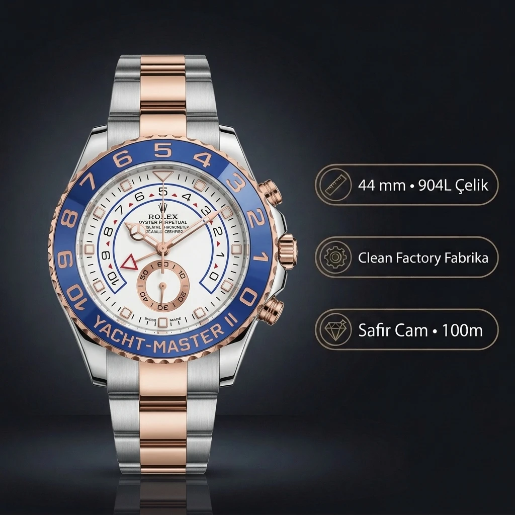 Rolex Yacht-Master II 44 mm 116681 Beyaz Kadran Two Tone Super Clone ETA Saat