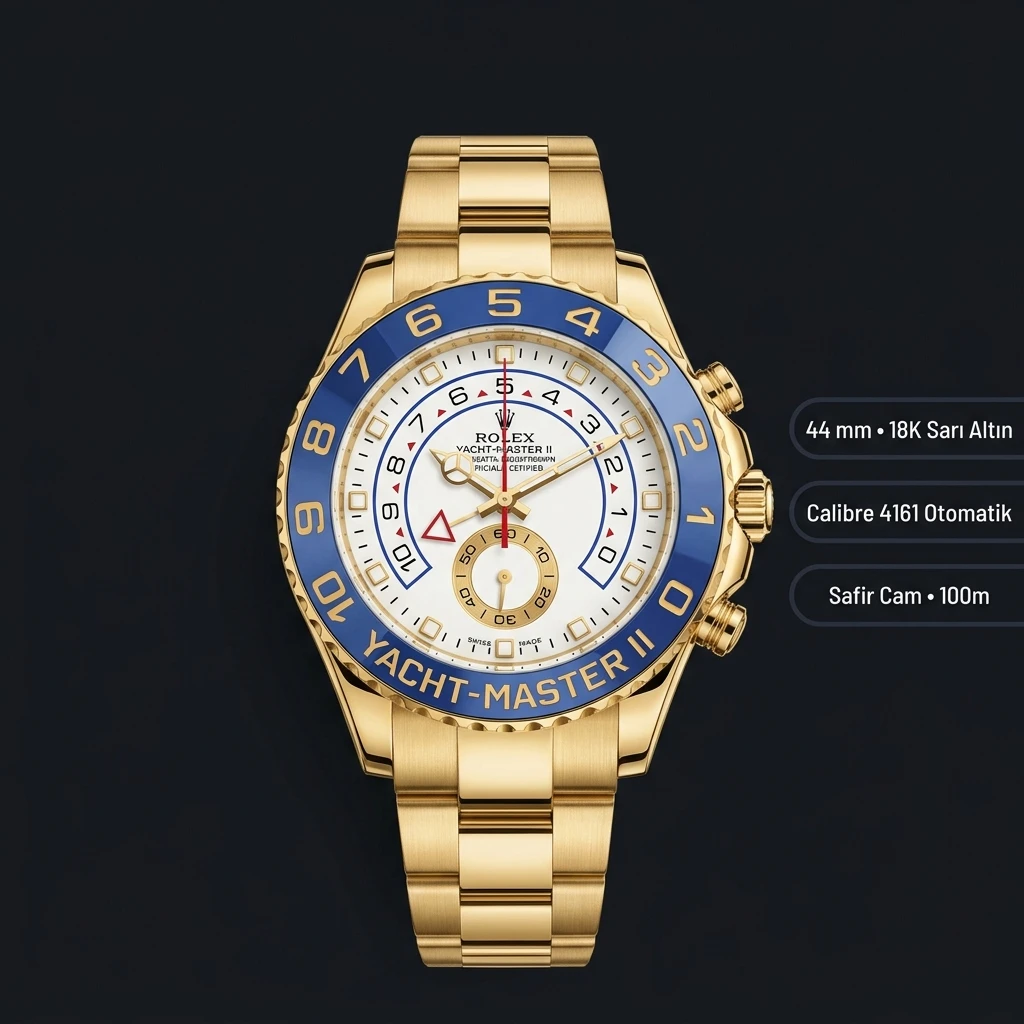 Rolex Yacht-Master II 116688 44 mm Beyaz Kadran Sarı Altın Super Clone Eta Saat