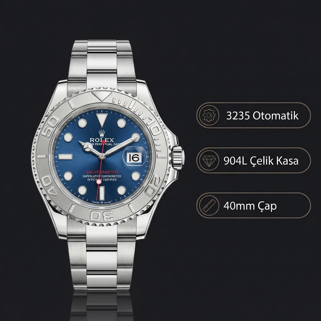 Rolex Yacht-Master Mavi Kadran Çelik 40mm Super Clone ETA Saat