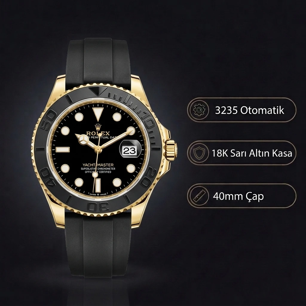 Rolex Yacht-Master Siyah Kadran Gold 40mm Super Clone ETA Saat