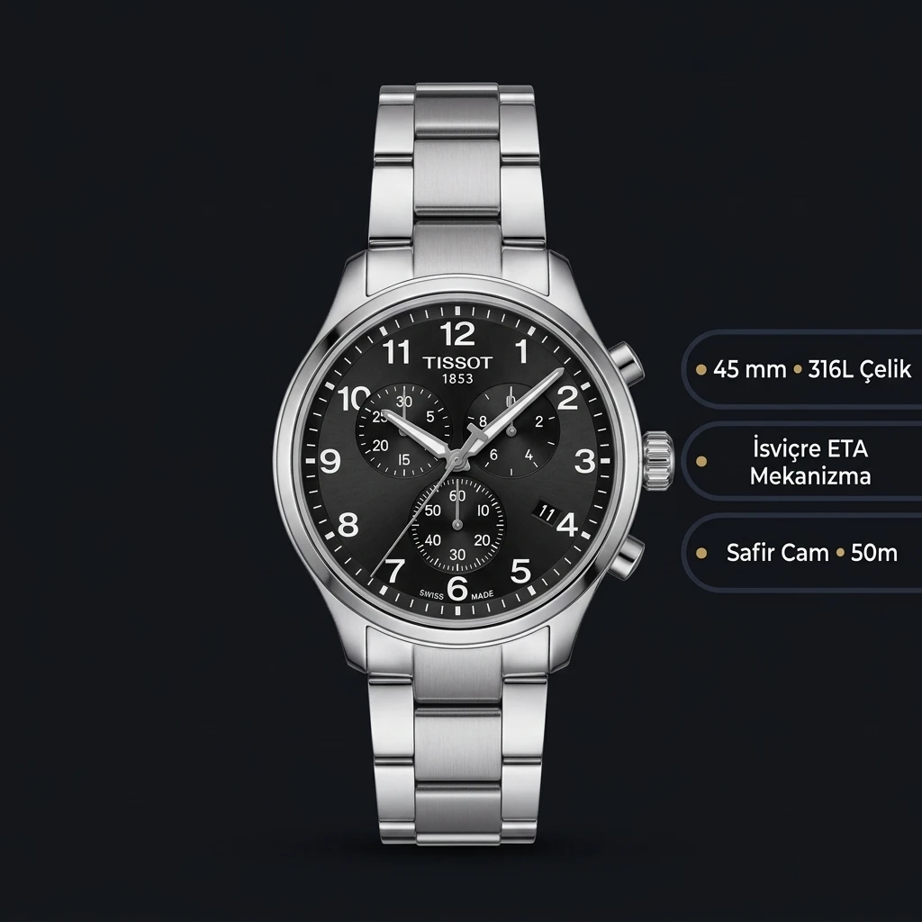 Tissot Chrono Xl Siyah Chronograph Çelik Bileklik Eta Saat