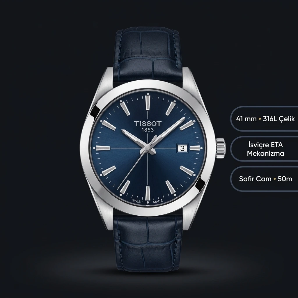 Tissot Gentleman Mavi Kadran Deri Parlak Eta Saat
