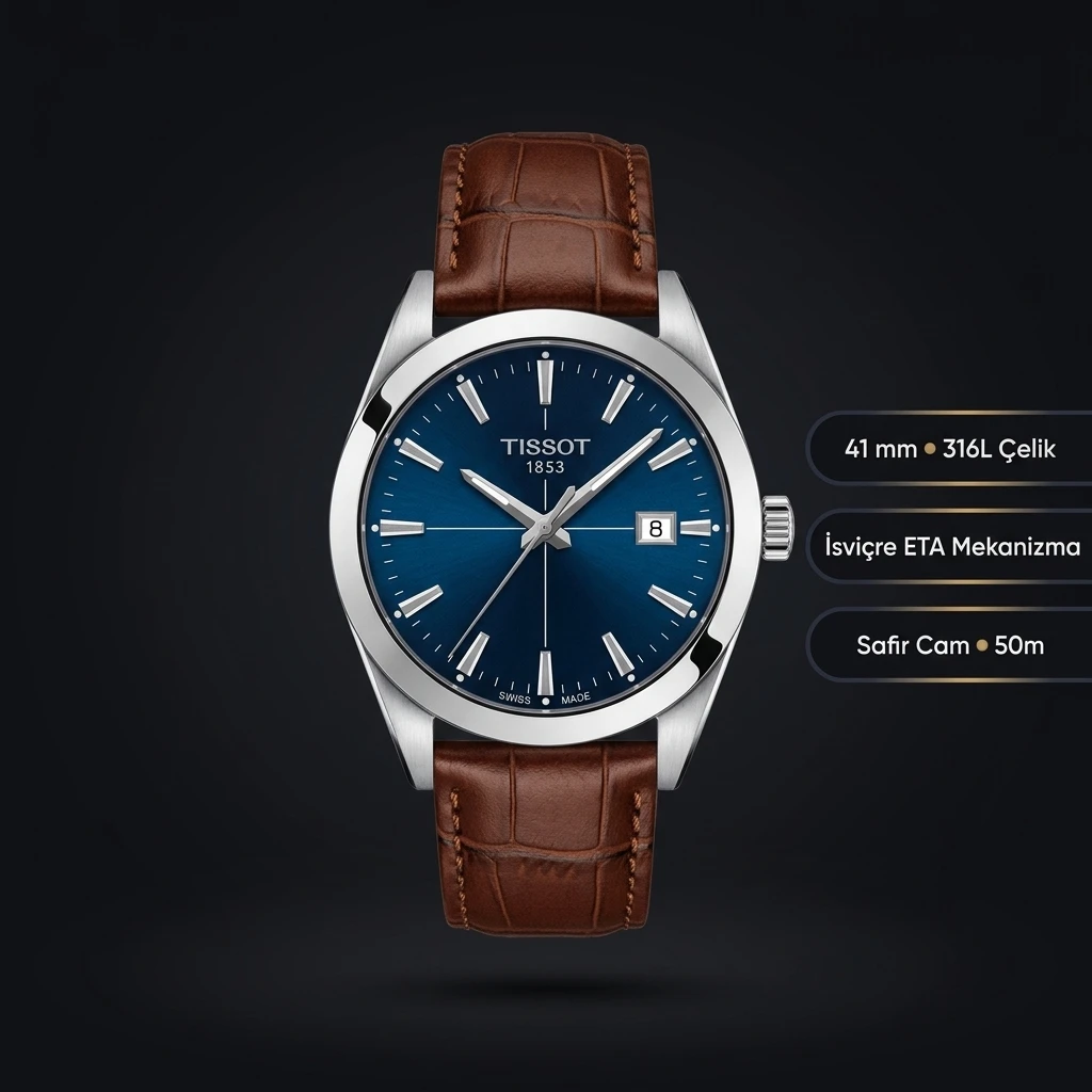 Tissot Gentleman Mavi Kadran Kahve Deri Eta Saat
