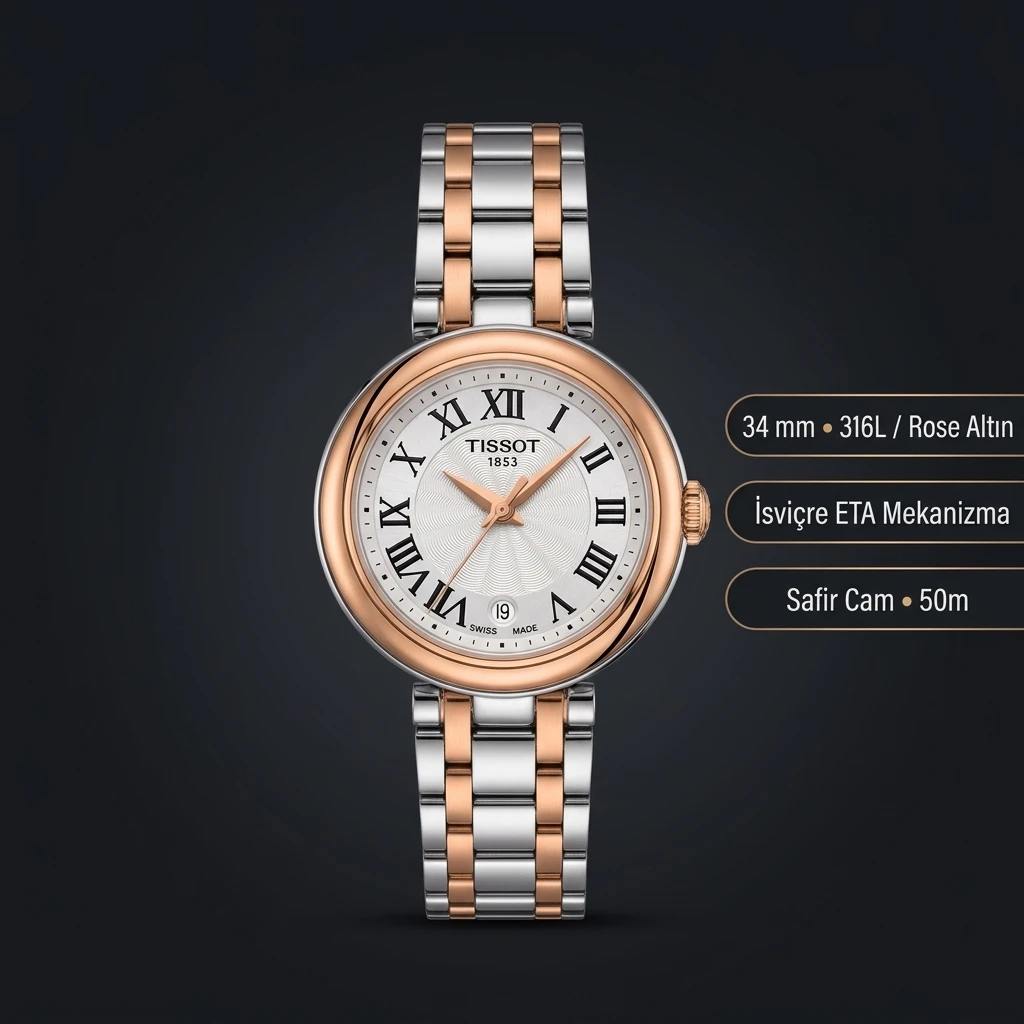 Tissot Lady Beyaz Kadran Cift Renk Çelik Eta Saat