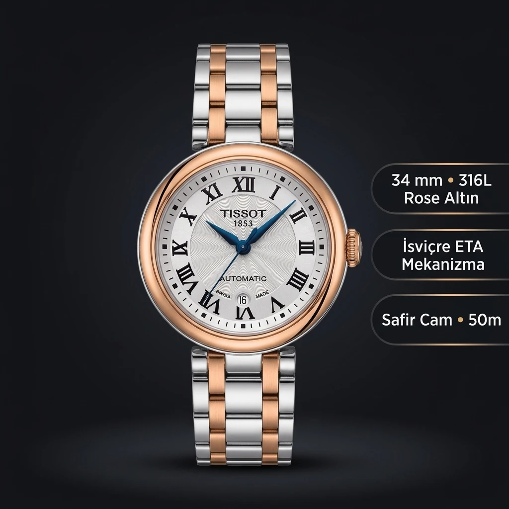 Tissot Lady Gümüş Cift Renk Çelik Bileklik Eta Saat