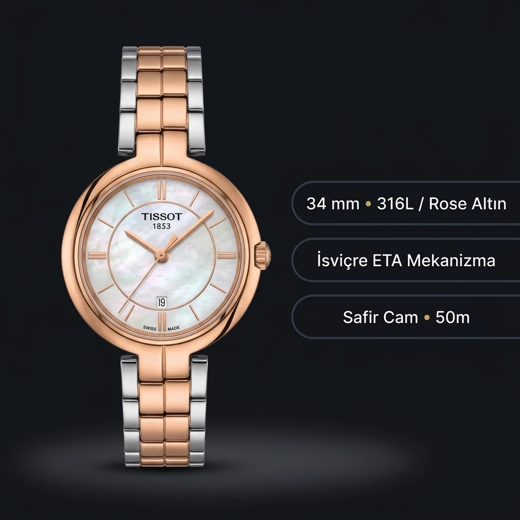Tissot Lady Gümüş Sedef Cift Renk Çelik Eta Saat