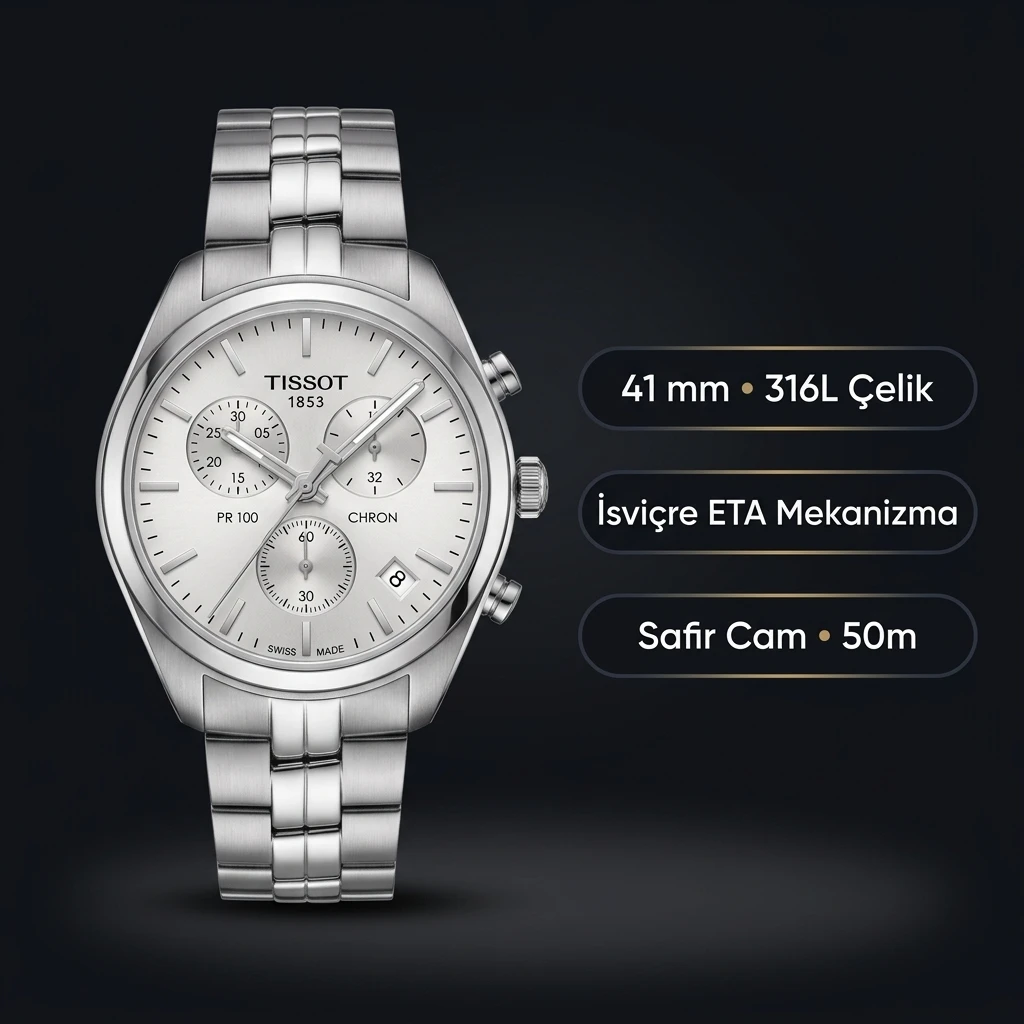 Tissot Pr 100 Beyaz Chronograph Çelik Eta Saat