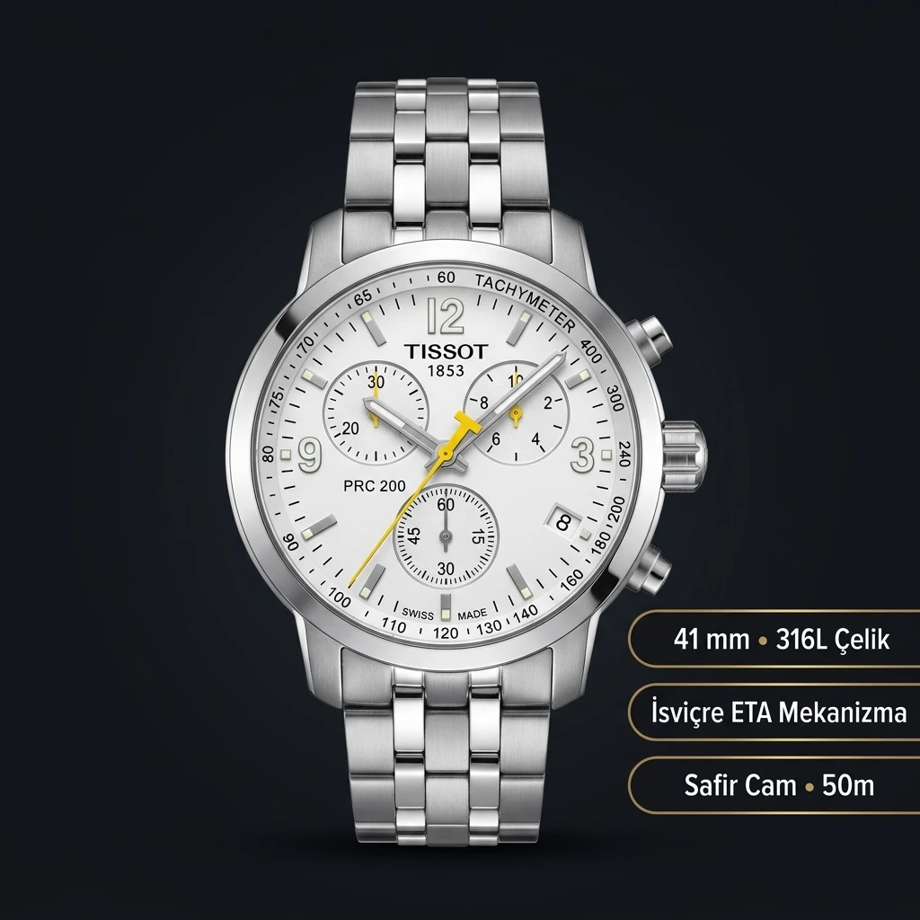 Tissot PRC 200 Beyaz Chronograph Çelik Eta Saat