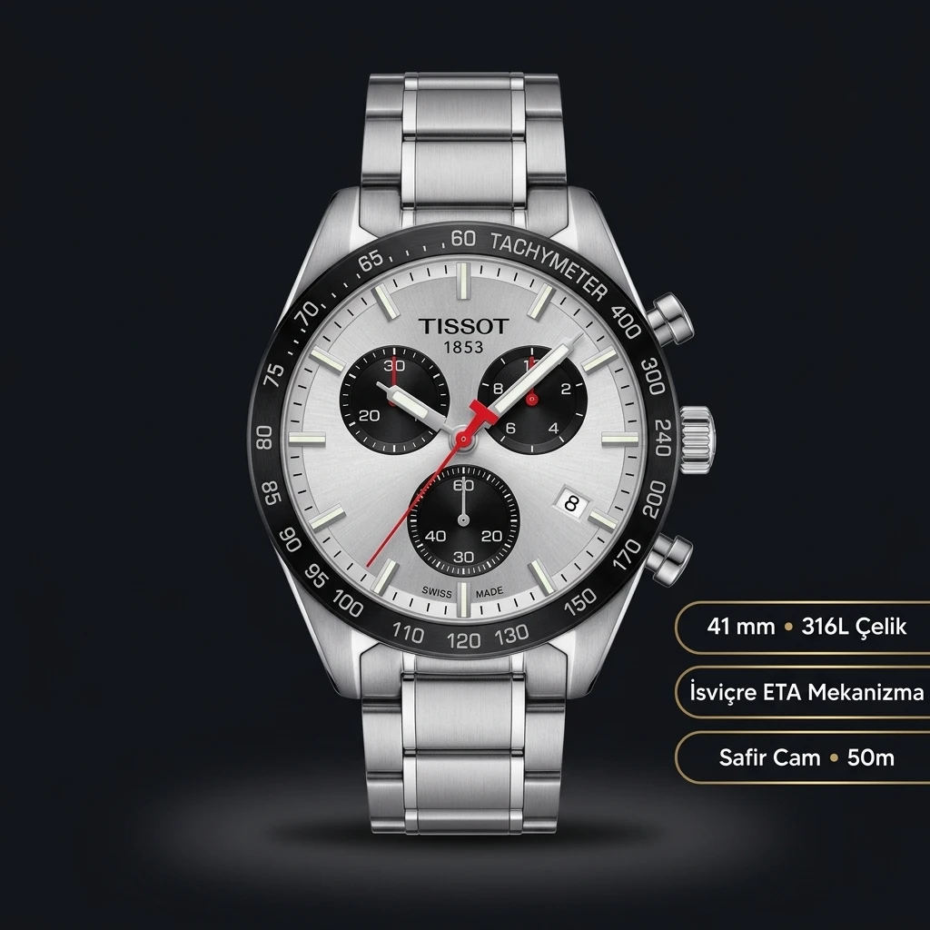 Tissot PRS 516 Gümüş Chronograph Çelik Eta Saat