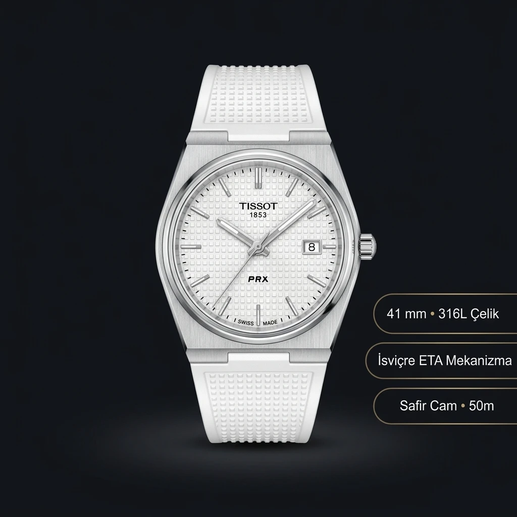 Tissot PRX Beyaz Kadran Kauçuk Kordon Eta Saat