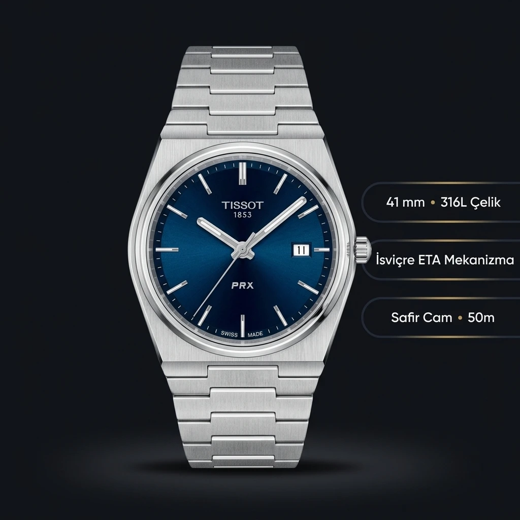 Tissot PRX Mavi Kadran Çelik Tarih Eta Saat