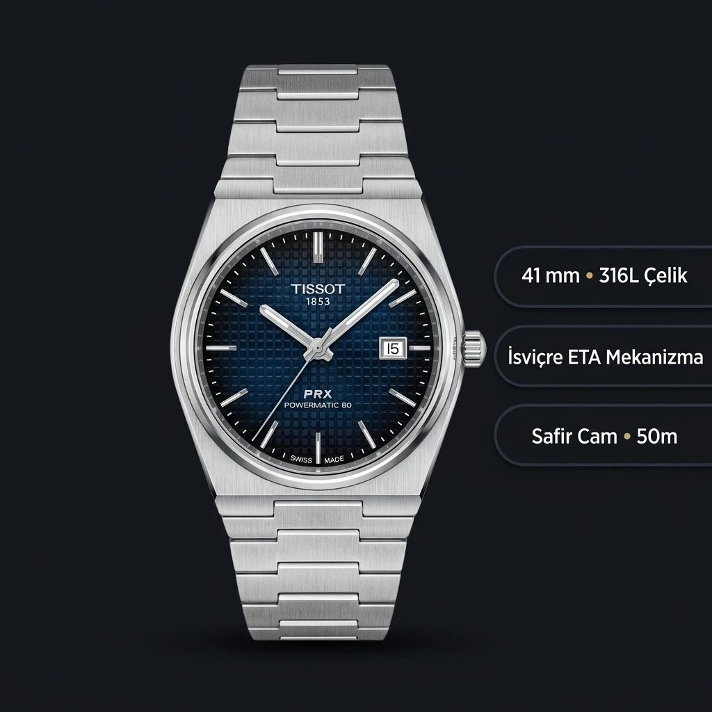 Tissot PRX Mavi Kadran Çelik Tarih Eta Saat