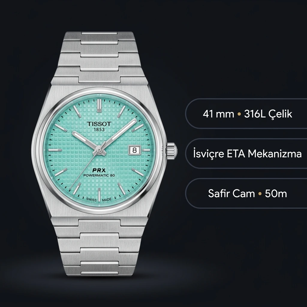 Tissot PRX Turkuaz Kadran Çelik Eta Saat