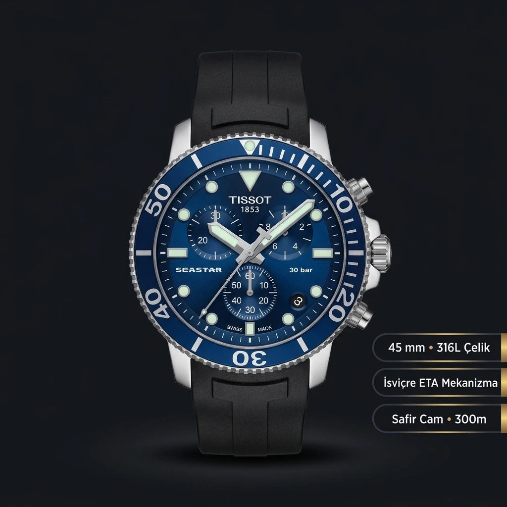 Tissot Seastar Mavi Chronograph Kauçuk Kordon Eta Saat