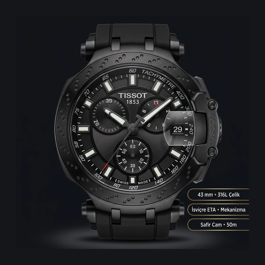 Tissot T-Race Siyah Chronograph Kauçuk Kordon Eta Saat