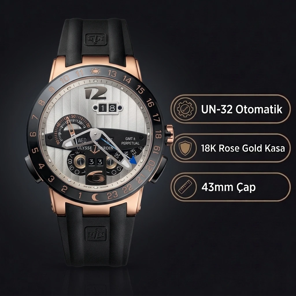 Ulysse Nardin El Toro GMT Perpetual Beyaz Kadran Rose Gold Kauçuk Kordon 43mm Super Clone ETA Saat