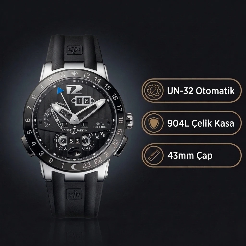 Ulysse Nardin El Toro GMT Perpetual Siyah Kadran Çelik Super Clone ETA Saat