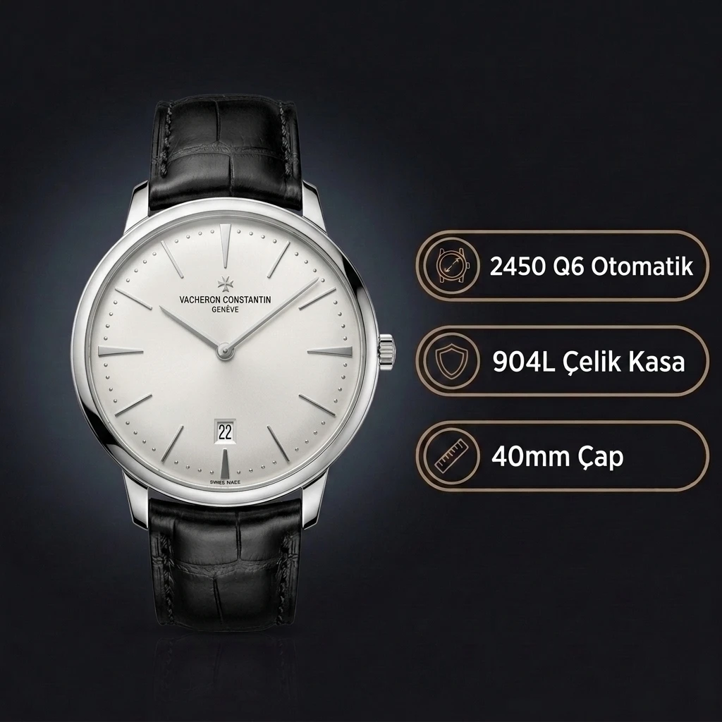 Vacheron Constantin 40 mm Patrimony Beyaz Kadran Çelik Deri Kordon Super Clone ETA Saat