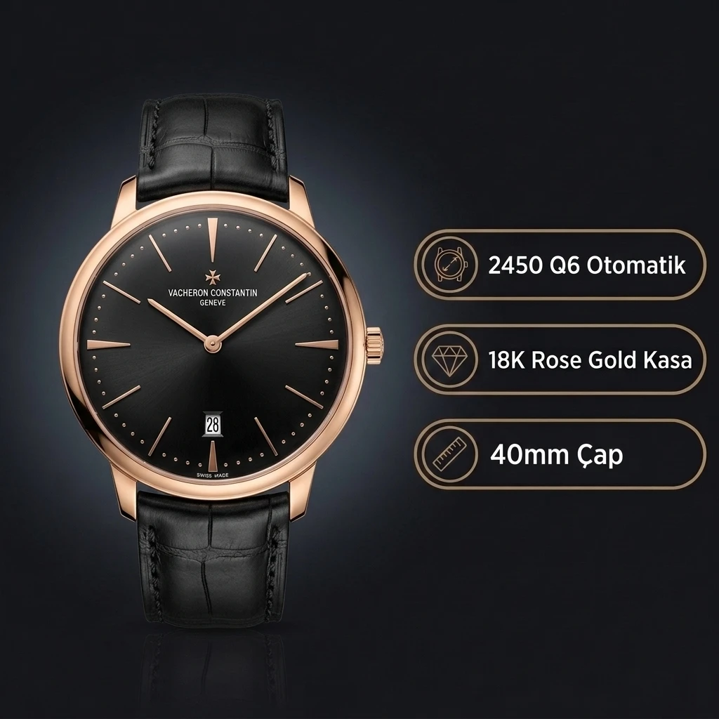 Vacheron Constantin 40 mm Patrimony Siyah Kadran Gold Super Clone ETA Saat