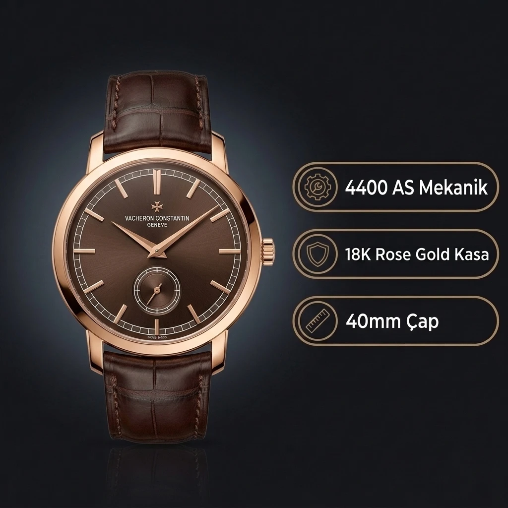 Vacheron Constantin 40 mm Patrimony Traditionnelle Kahve Kadran Rose Gold Deri Kordon Super Clone ETA Saat