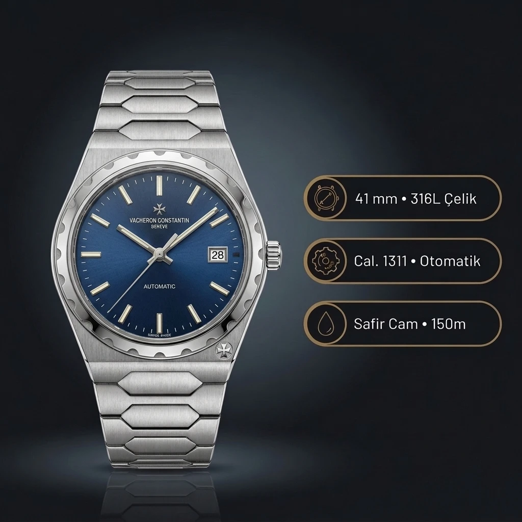 Vacheron Constantin 41 mm Overseas Mavi Kadran Çelik Parlak Super Clone ETA Saat
