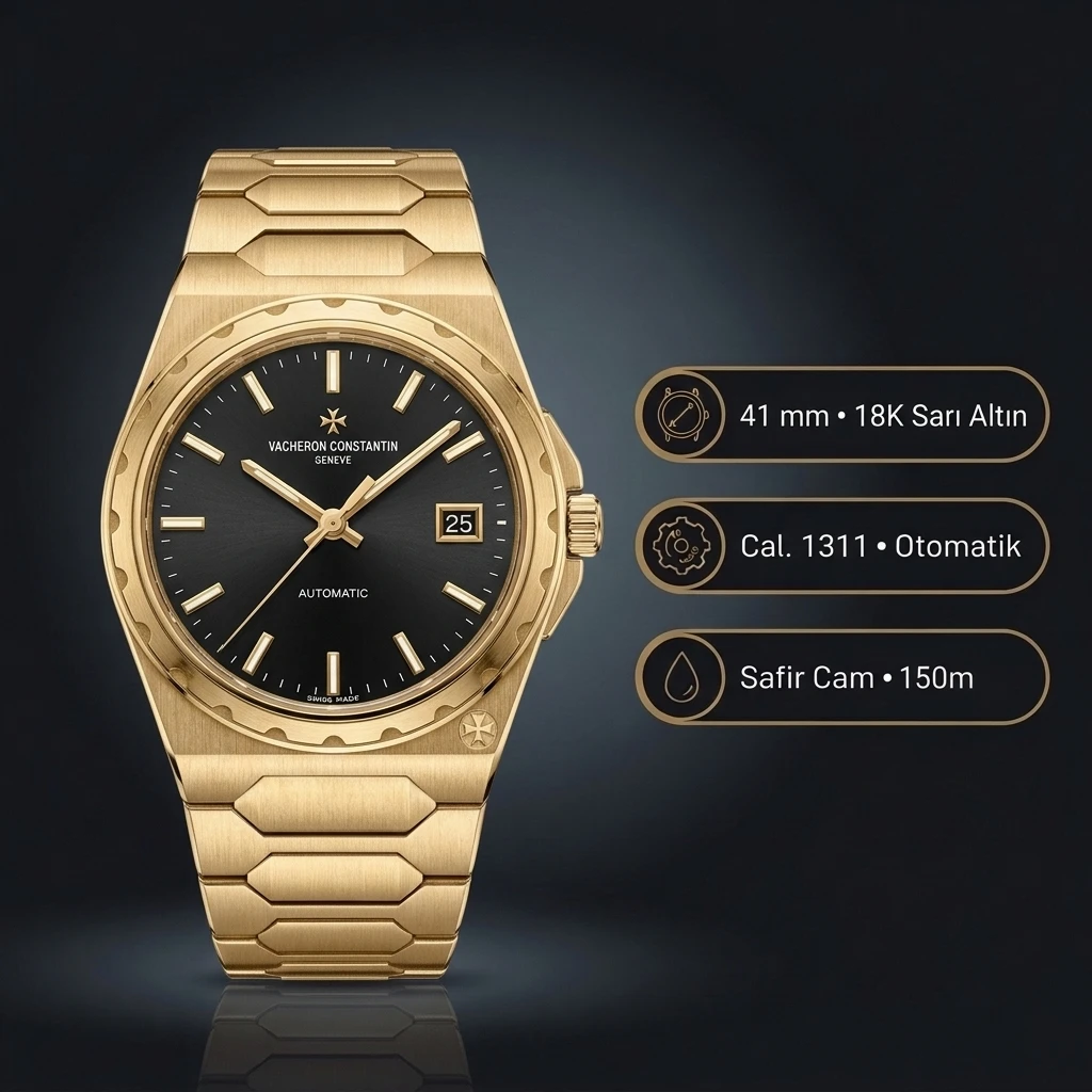 Vacheron Constantin 41 mm Overseas Siyah Kadran Altın Super Clone ETA Saat