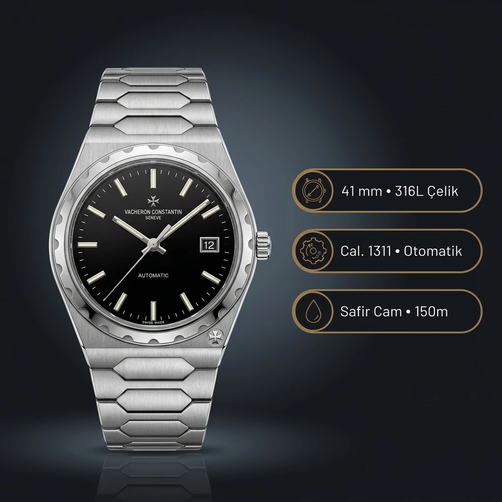 Vacheron Constantin 41 mm Overseas Siyah Kadran Çelik Parlak Super Clone ETA Saat