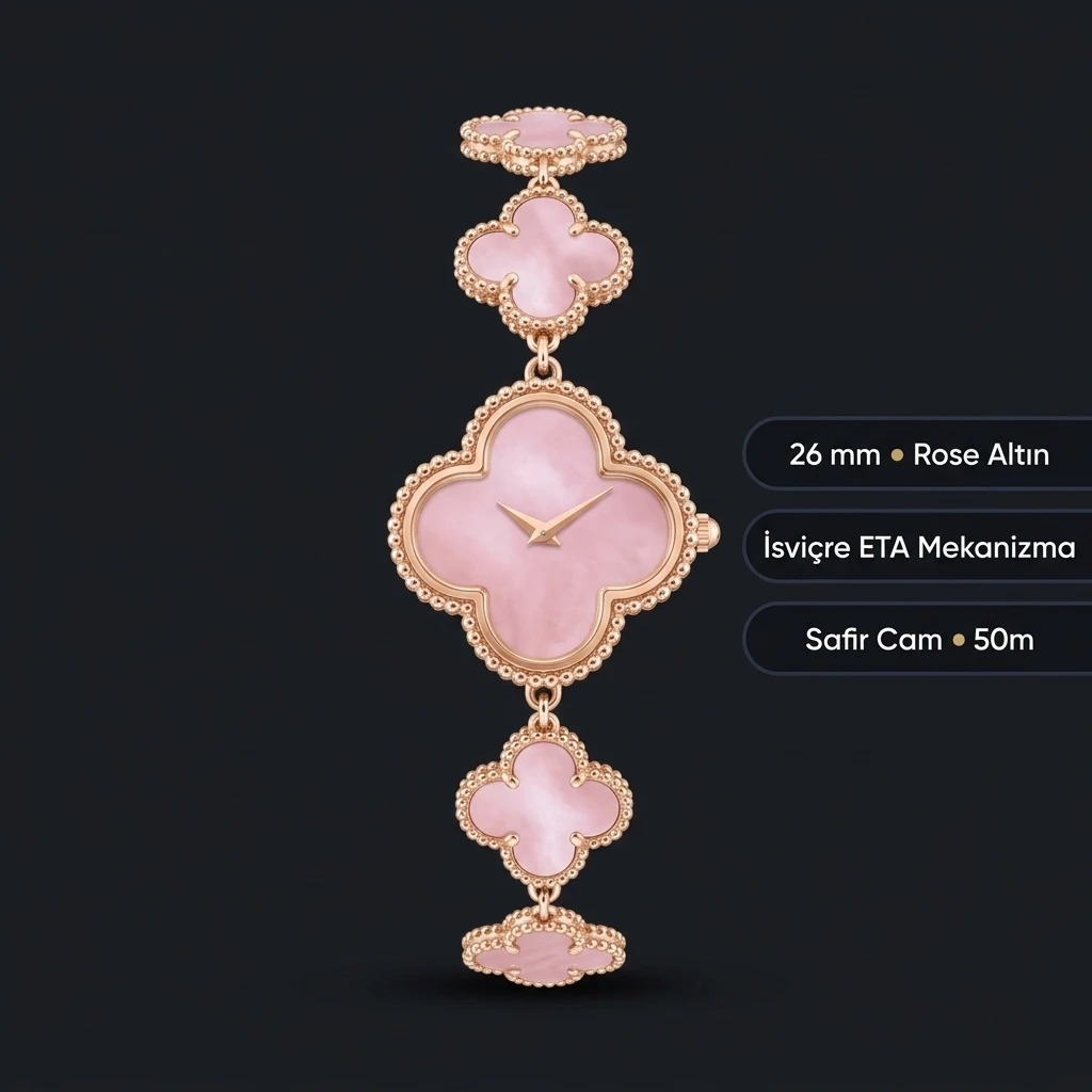 Van Cleef Alhambra Pembe Kadran Bileklik Super Clone ETA Saat