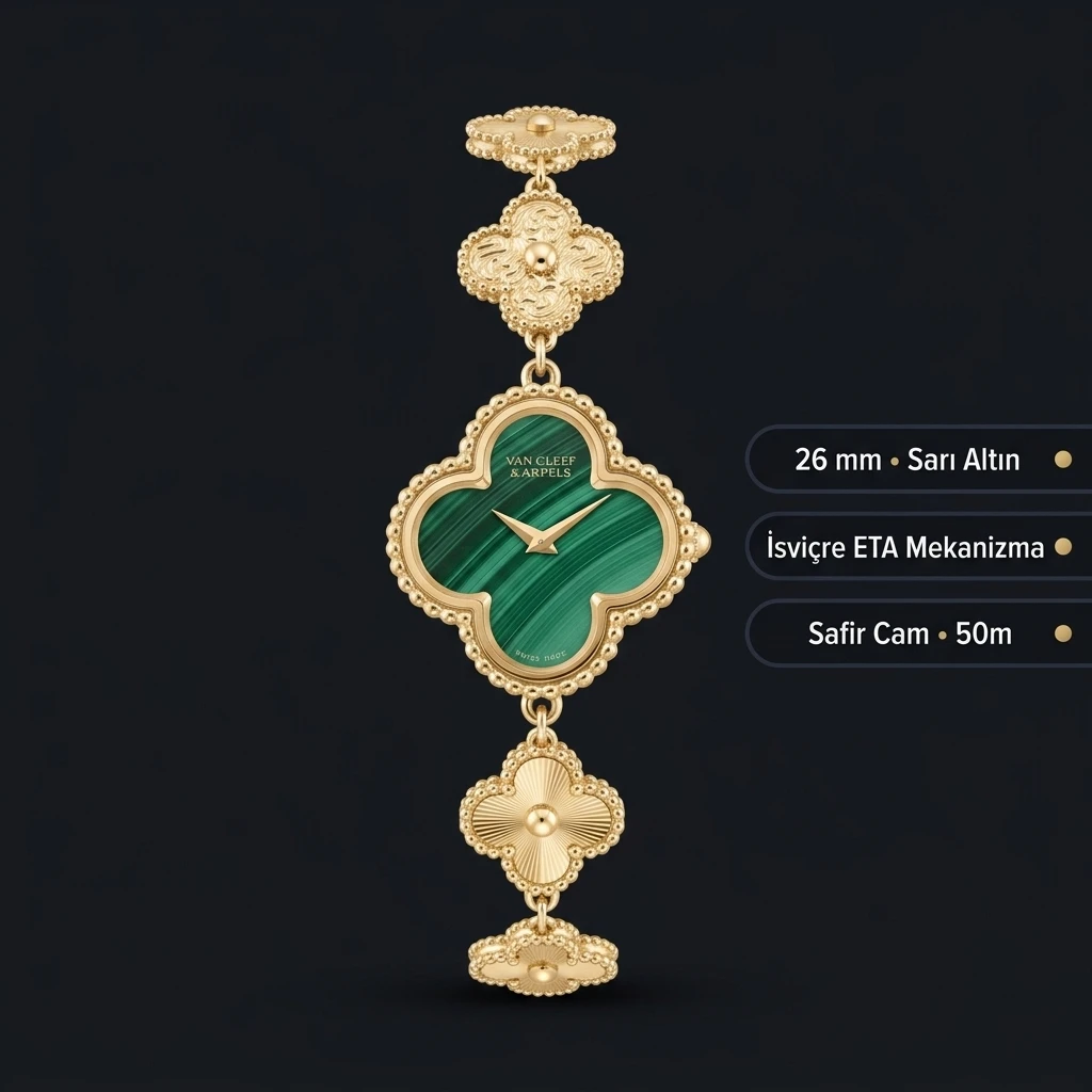 Van Cleef Alhambra Yeşil Malakit Kadran Bileklik Super Clone ETA Saat