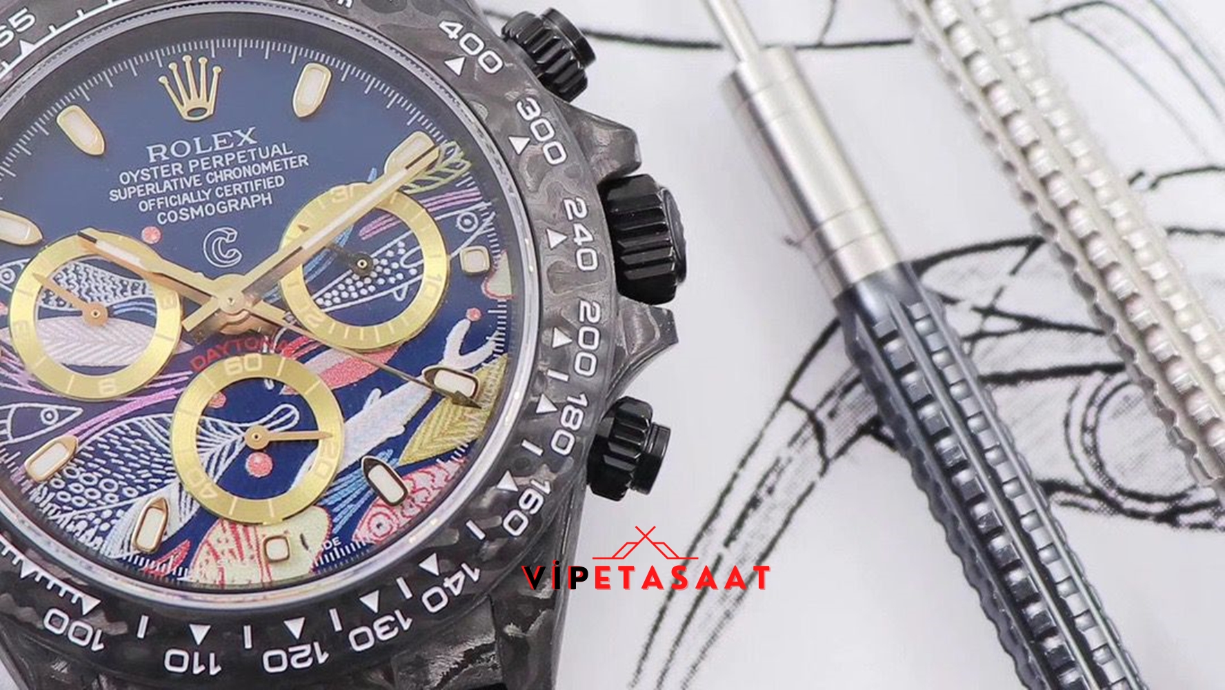 Rolex Daytona Balık Kadran Cronusart Karbon Kasa Clone ETA